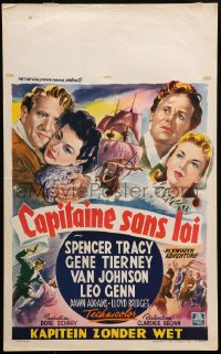 9z725 PLYMOUTH ADVENTURE Belgian 1952 Spencer Tracy, Gene Tierney, cool Wik art of ship at sea!