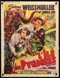 9z730 PYGMY ISLAND Belgian 1950 art of Johnny Weissmuller as Jungle Jim with sexy Ann Savage!
