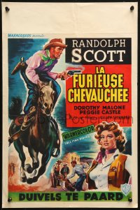 9z754 TALL MAN RIDING Belgian 1956 cowboy Randolph Scott & Dorothy Malone on horse!