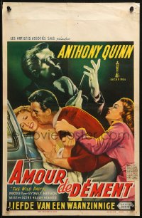 9z767 WILD PARTY Belgian 1956 wild artwork of Anthony Quinn attacking woman!
