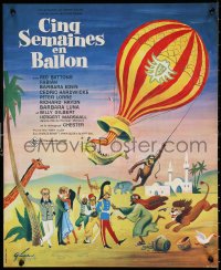 9z798 FIVE WEEKS IN A BALLOON French 17x21 1963 Jules Verne, great Grinsson artwork of cast!