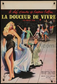 9z811 LA DOLCE VITA French 16x24 1960 Federico Fellini, Mastroianni, sexy Ekberg by Yves Thos!