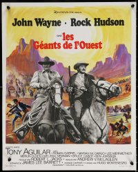 9z853 UNDEFEATED French 18x22 1969 John Wayne & Rock Hudson, wonderful Grinsson landscape art!