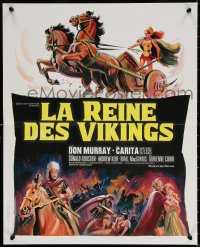 9z857 VIKING QUEEN French 18x22 1967 Don Murray, Grinsson art of Carita w/sword & chariot!