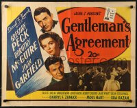 9z367 GENTLEMAN'S AGREEMENT 1/2sh 1947 Elia Kazan, Gregory Peck, Dorothy McGuire, John Garfield!