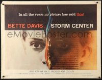9z486 STORM CENTER style A 1/2sh 1956 striking different close up image of Bette Davis by Saul Bass!