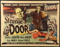 9z489 STRANGE DOOR style A 1/2sh 1951 horror art of Boris Karloff, Laughton & Forrest, ultra-rare!