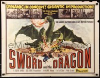 9z492 SWORD & THE DRAGON 1/2sh 1960 cool fantasy art of three-headed winged monster attacking!
