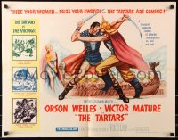 9z496 TARTARS 1/2sh 1961 great artwork of armored Victor Mature battling Orson Welles!