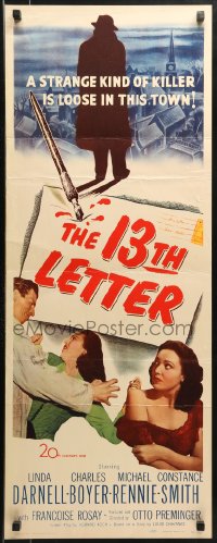 9z001 13th LETTER insert 1951 Otto Preminger, Linda Darnell, a strange kind of killer is loose!