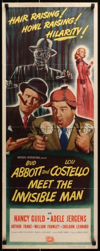 9z003 ABBOTT & COSTELLO MEET THE INVISIBLE MAN insert 1951 great art of Bud & Lou w/monster!