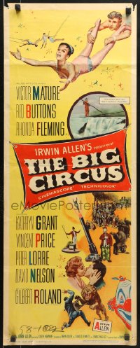 9z024 BIG CIRCUS insert 1959 cool art of trapeze artist David Nelson holding Kathryn Grant!