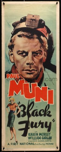 9z026 BLACK FURY insert 1935 great c/u art of coal miner union organizer Paul Muni, ultra-rare!