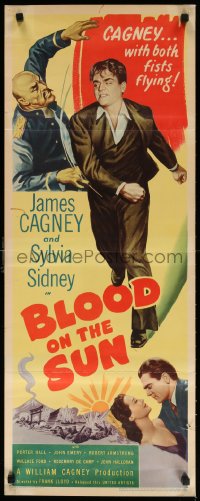 9z030 BLOOD ON THE SUN insert 1945 great artwork of James Cagney in fight, plus sexy Sylvia Sidney!