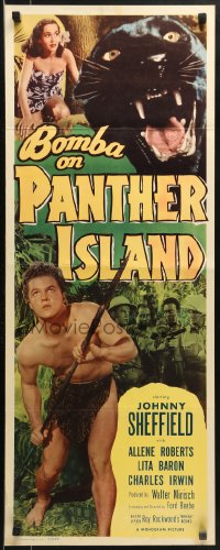 9z032 BOMBA ON PANTHER ISLAND insert 1949 Johnny Sheffield, Allene Roberts, giant panther!