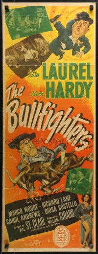 9z038 BULLFIGHTERS insert 1945 great wacky artwork & photos of Stan Laurel & Oliver Hardy!