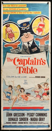 9z042 CAPTAIN'S TABLE insert 1960 art of John Gregson & sexy Peggy Cummins on ocean cruise!