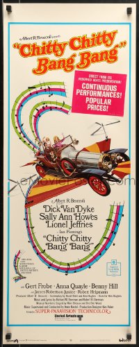 9z052 CHITTY CHITTY BANG BANG insert 1969 Dick Van Dyke, art of wild flying car & music notes!