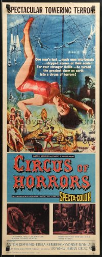 9z054 CIRCUS OF HORRORS insert 1960 outrageous horror art of super sexy trapeze girl hanging by neck!