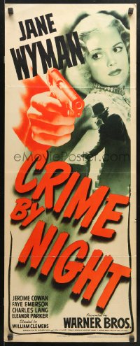 9z067 CRIME BY NIGHT insert 1944 great image of shadowy figure & pretty Jane Wyman!
