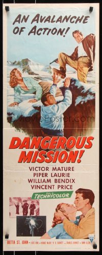 9z075 DANGEROUS MISSION insert 1954 Victor Mature, Piper Laurie, an avalanche of action!