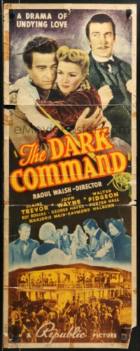 9z076 DARK COMMAND insert 1940 John Wayne, Walter Pidgeon, Claire Trevor, drama of undying love!