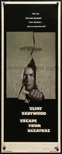 9z087 ESCAPE FROM ALCATRAZ insert 1979 cool artwork of Clint Eastwood busting out by Lettick!