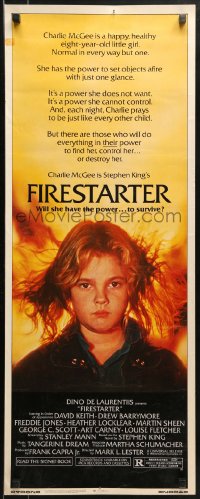 9z093 FIRESTARTER insert 1984 close up of creepy eight year-old Drew Barrymore, sci-fi!
