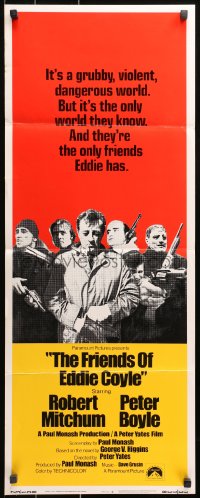 9z102 FRIENDS OF EDDIE COYLE int'l insert 1973 Mitchum lives in a grubby, violent, dangerous world!