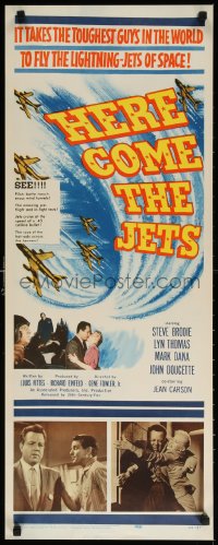 9z116 HERE COME THE JETS insert 1959 tough guy Steve Brodie flies lightning-jets of space!