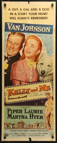 9z135 KELLY & ME insert 1957 art of Van Johnson, Piper Laurie, sexy Martha Hyer & dog by Reynold Brown!