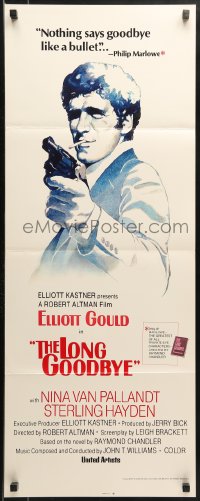 9z150 LONG GOODBYE int'l insert 1973 Amsel art of Elliott Gould as Philip Marlowe, film noir!