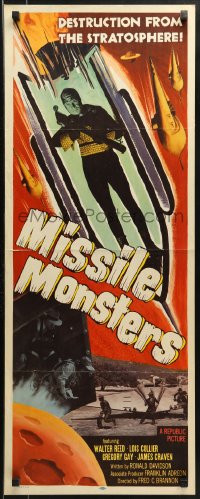 9z168 MISSILE MONSTERS insert 1958 aliens bring destruction from the stratosphere, wacky art!