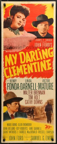 9z173 MY DARLING CLEMENTINE insert 1946 John Ford, Henry Fonda, Victor Mature, sexy Linda Darnell!