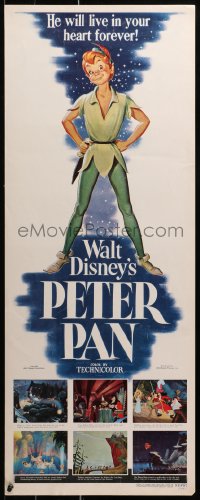 9z186 PETER PAN insert 1953 Walt Disney animated cartoon fantasy classic, great full-length art!