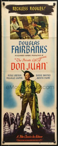 9z192 PRIVATE LIFE OF DON JUAN insert R1947 Douglas Fairbanks full-length, Merle Oberon!