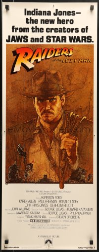 9z198 RAIDERS OF THE LOST ARK int'l insert 1981 art of adventurer Harrison Ford by Richard Amsel!