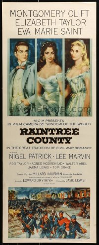 9z199 RAINTREE COUNTY insert 1957 art of Montgomery Clift, Elizabeth Taylor & Eva Marie Saint!