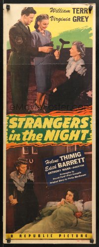 9z232 STRANGERS IN THE NIGHT insert 1944 William Terry & Virginia Grey, early Anthony Mann film!