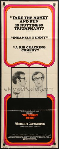 9z240 TAKE THE MONEY & RUN insert 1969 wacky Woody Allen mugshot in classic mockumentary!