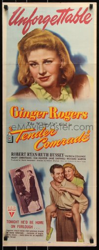 9z246 TENDER COMRADE insert 1944 romantic art of pretty Ginger Rogers & Robert Ryan!