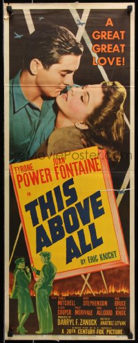 9z250 THIS ABOVE ALL insert 1942 great romantic close up of Tyrone Power & Joan Fontaine!