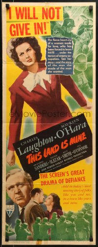 9z251 THIS LAND IS MINE insert 1943 Maureen O'Hara, Charles Laughton, directed by Jean Renoir!