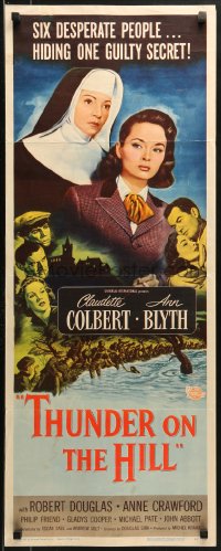 9z252 THUNDER ON THE HILL insert 1951 Claudette Colbert, 6 desperate people hiding 1 guilty secret!