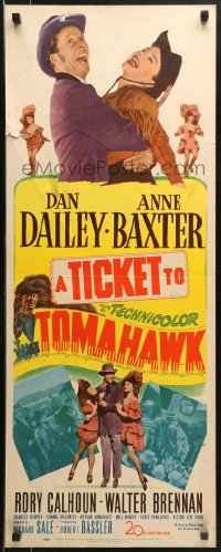 9z254 TICKET TO TOMAHAWK insert 1950 great images of wacky Dan Dailey & pretty cowgirl Ann Baxter!