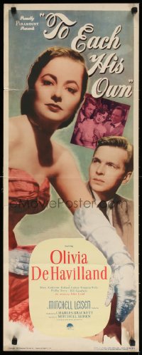 9z256 TO EACH HIS OWN insert 1946 great close up art of pretty Olivia de Havilland & John Lund!