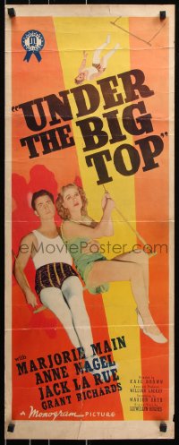 9z264 UNDER THE BIG TOP insert 1938 circus performers Anne Nagel & Jack La Rue, Marjorie Main!