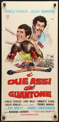 9z921 I DUE ASSI DEL GUANTONE Italian locandina 1971 wacky boxing art of comedians Franco & Ciccio!