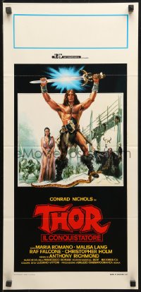 9z992 THOR THE CONQUEROR Italian locandina 1983 Conan rip-off, cool sword & sorcery art by Piovano!