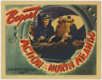 1a248 ACTION IN THE NORTH ATLANTIC LC 1943 c/u of Humphrey Bogart, Alan Hale & man in bed!